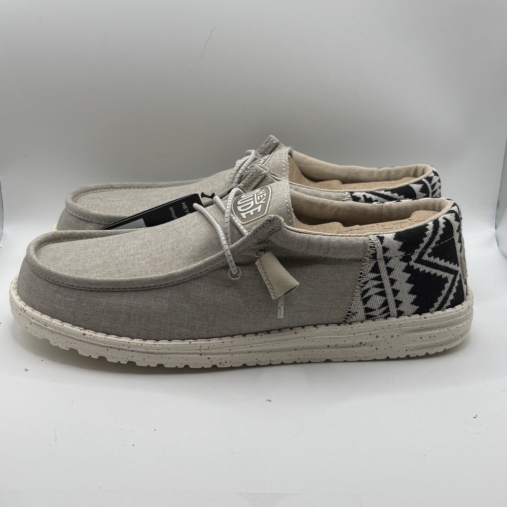 Hey Dude Men 7 Women 8 Wally Funk Jacquard Bungee Gray Beige Aztec Shoes Slip-On